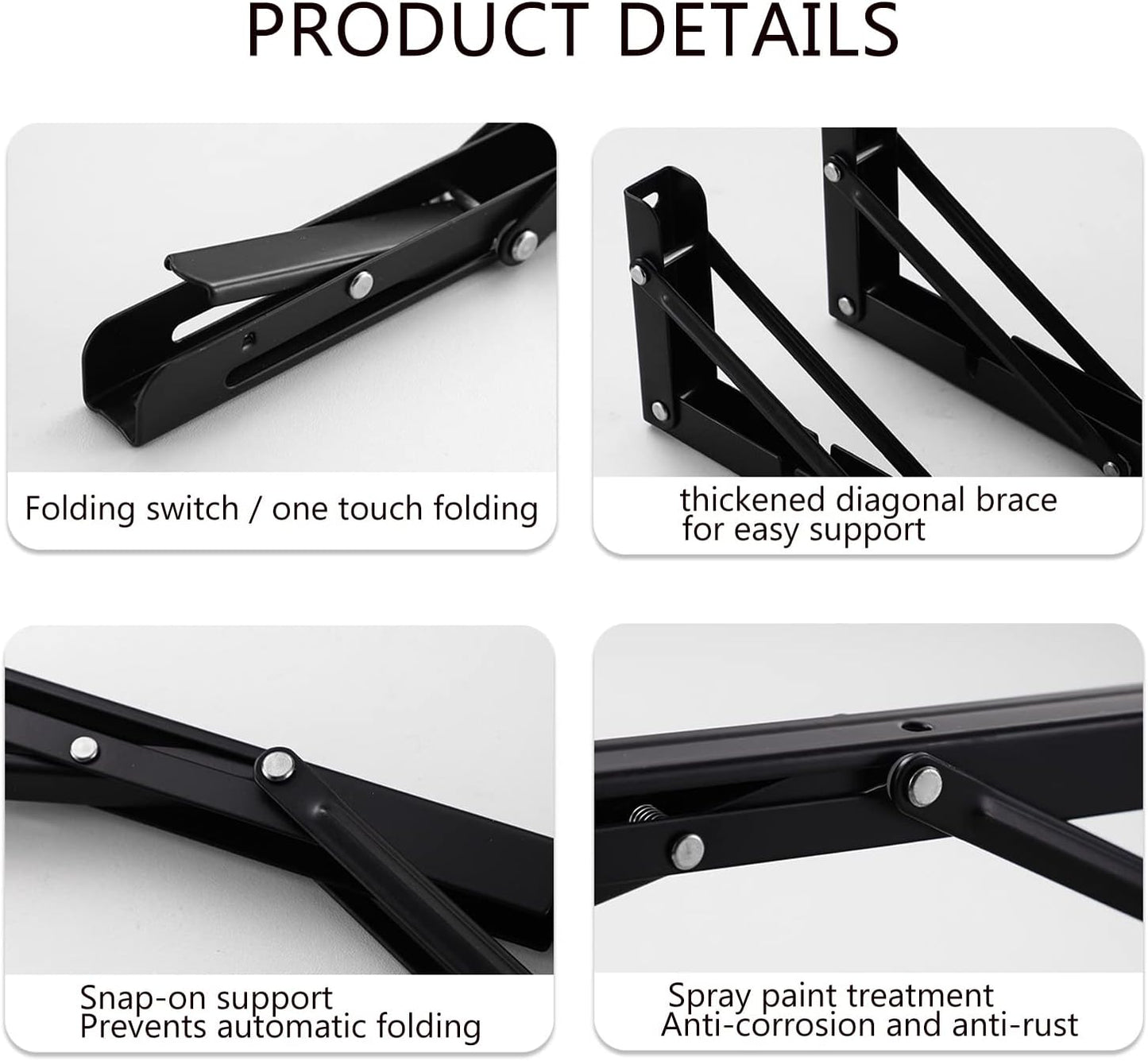 2 Pack 12 Inch Folding Shelf Brackets, Heavy Duty Metal Wall Mounted Triangle Table Bench Max Load 220lb V1259-DP01-A-1896