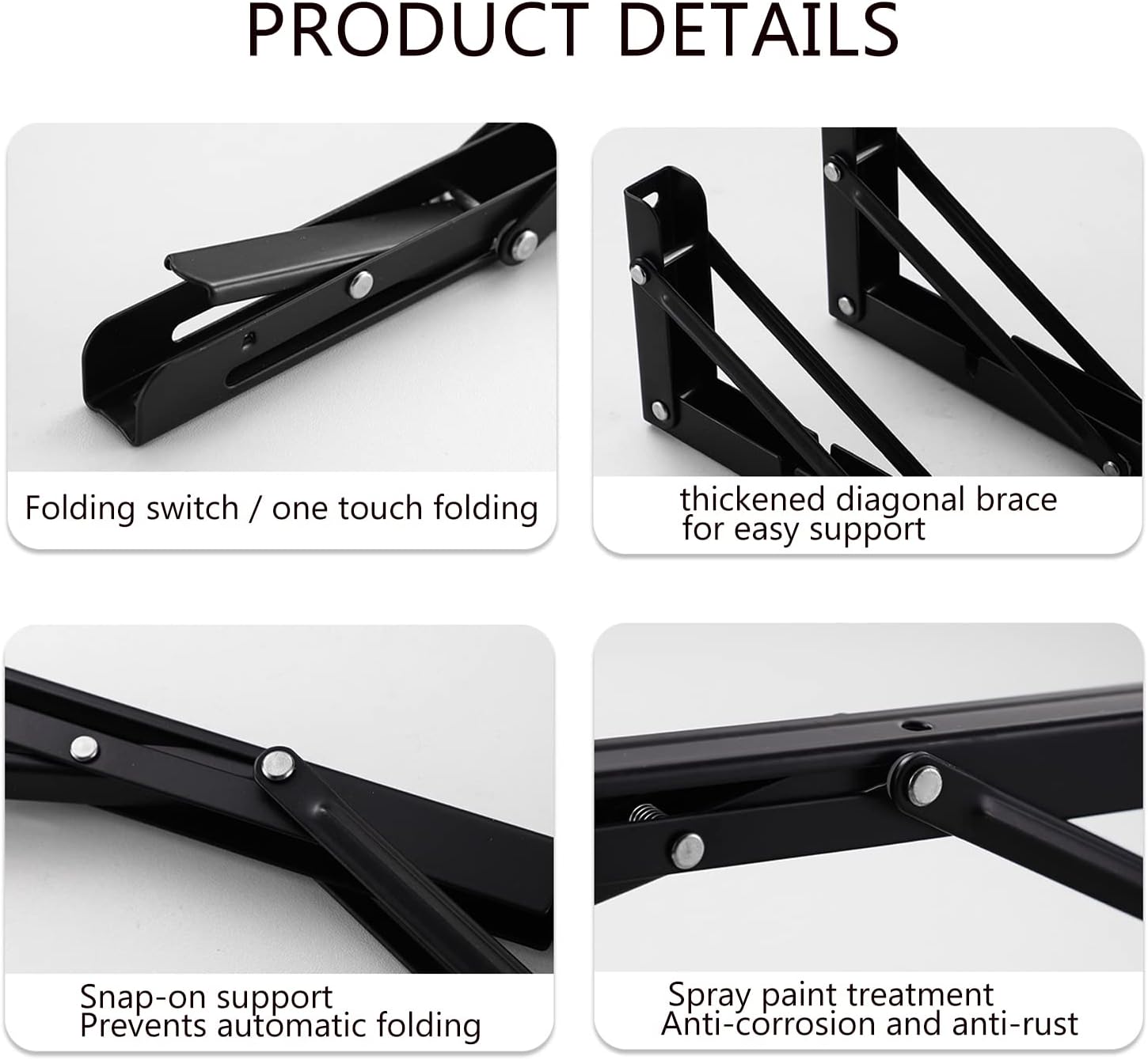 2 Pack 12 Inch Folding Shelf Brackets, Heavy Duty Metal Wall Mounted Triangle Table Bench Max Load 220lb V1259-DP01-A-1896