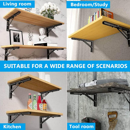 2 Pack 12 Inch Folding Shelf Brackets, Heavy Duty Metal Wall Mounted Triangle Table Bench Max Load 220lb V1259-DP01-A-1896
