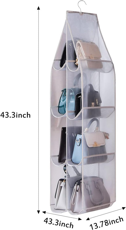 Hanging Handbag Purse Organizer, 2 Pack Transparent Hanging Closet Organizer with 8 Pockets, Washable Dust V1259-DP01-A-1901