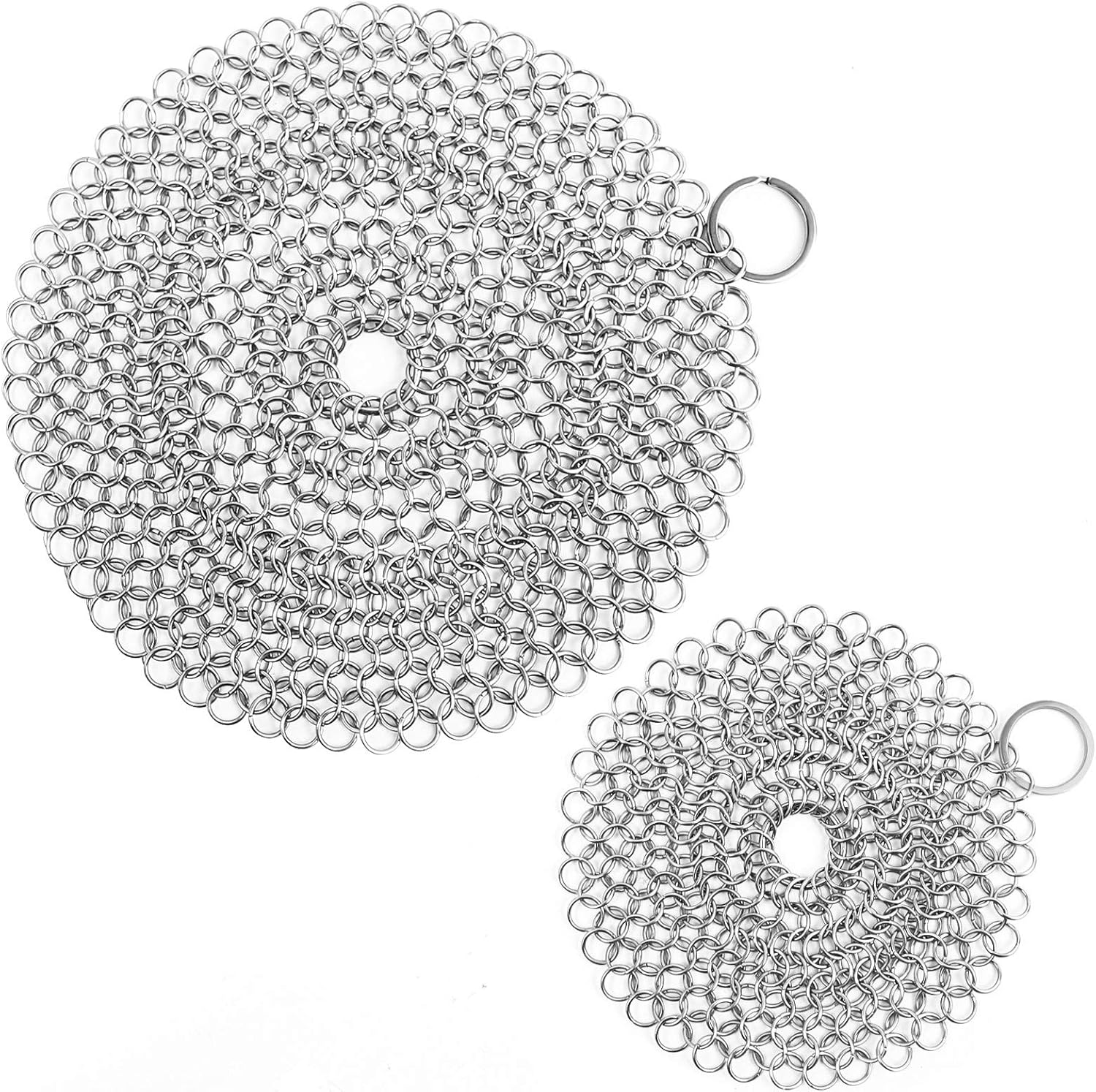 Cast Iron Cleaner, 2 Pack Stainless Steel Chainmail Scrubber for Cast Iron Pan Pot Skillet Brush Scraper V1259-DP01-A-1903