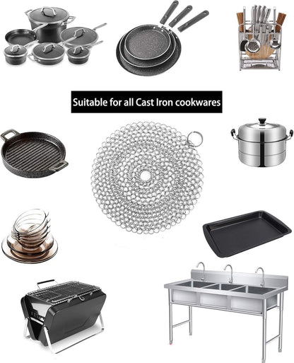 Cast Iron Cleaner, 2 Pack Stainless Steel Chainmail Scrubber for Cast Iron Pan Pot Skillet Brush Scraper V1259-DP01-A-1903