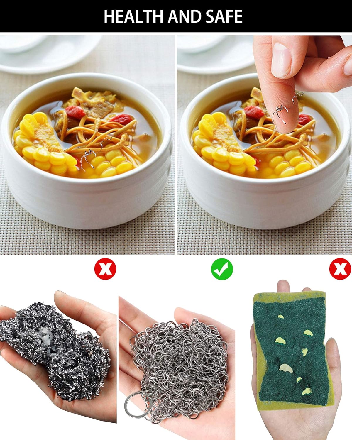 Cast Iron Cleaner, 2 Pack Stainless Steel Chainmail Scrubber for Cast Iron Pan Pot Skillet Brush Scraper V1259-DP01-A-1903