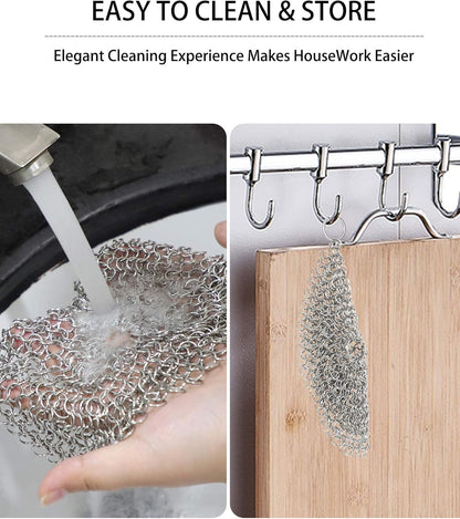 Cast Iron Cleaner, 2 Pack Stainless Steel Chainmail Scrubber for Cast Iron Pan Pot Skillet Brush Scraper V1259-DP01-A-1903
