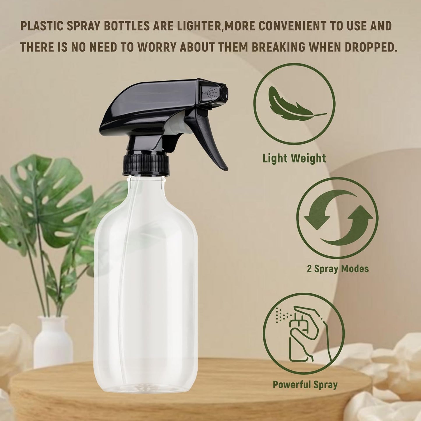 Plastic Spray Bottles 3 Pack, Refillable 16 oz Empty Spray Bottle for Cleaning Solution, Durable and Powerful V1259-DP01-A-1921
