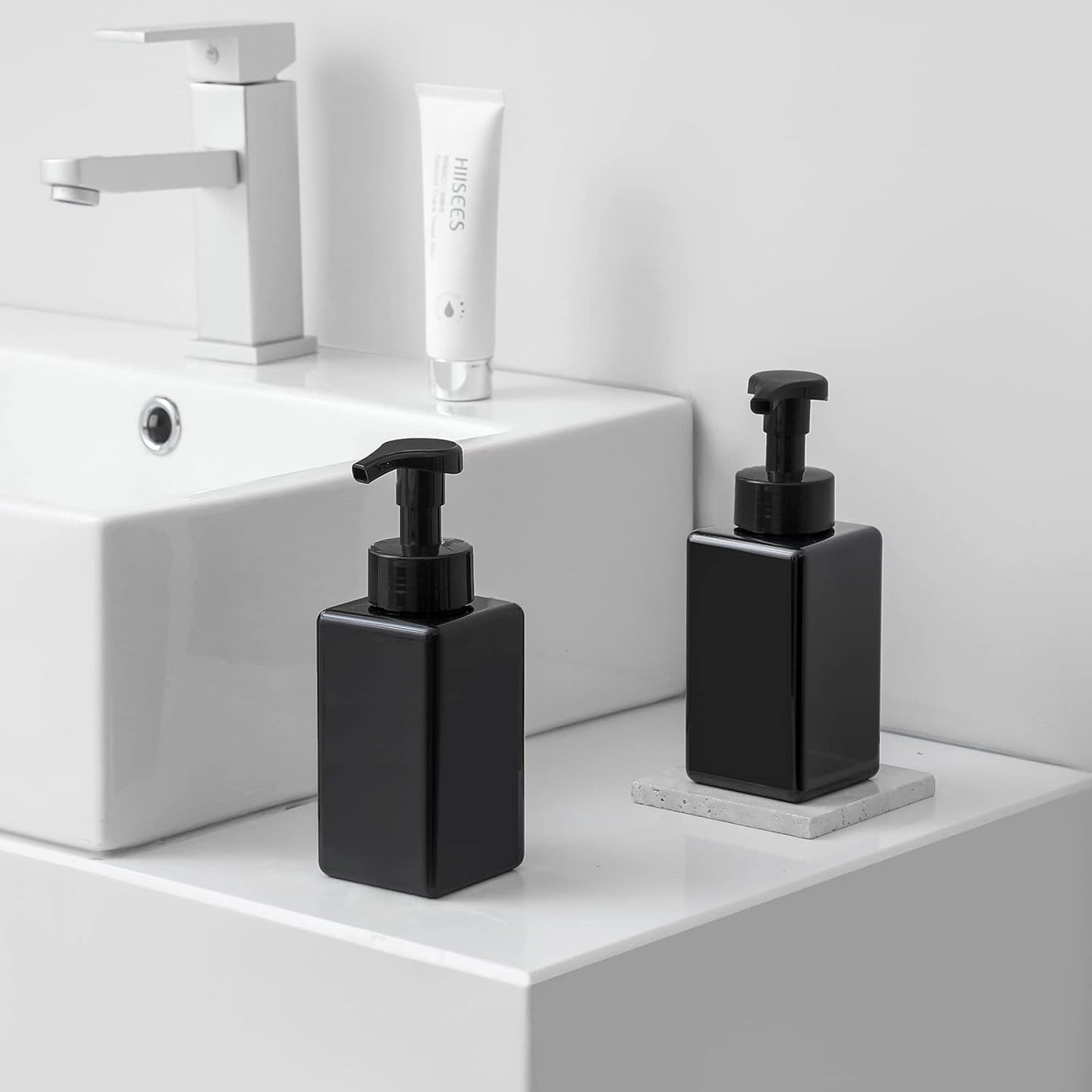 Foaming Soap Dispenser, 15oz Refillable Pump Bottle Plastic for Liquid Soap, Shampoo, Body Wash, 4 Pcs, Black V1259-DP01-A-1930