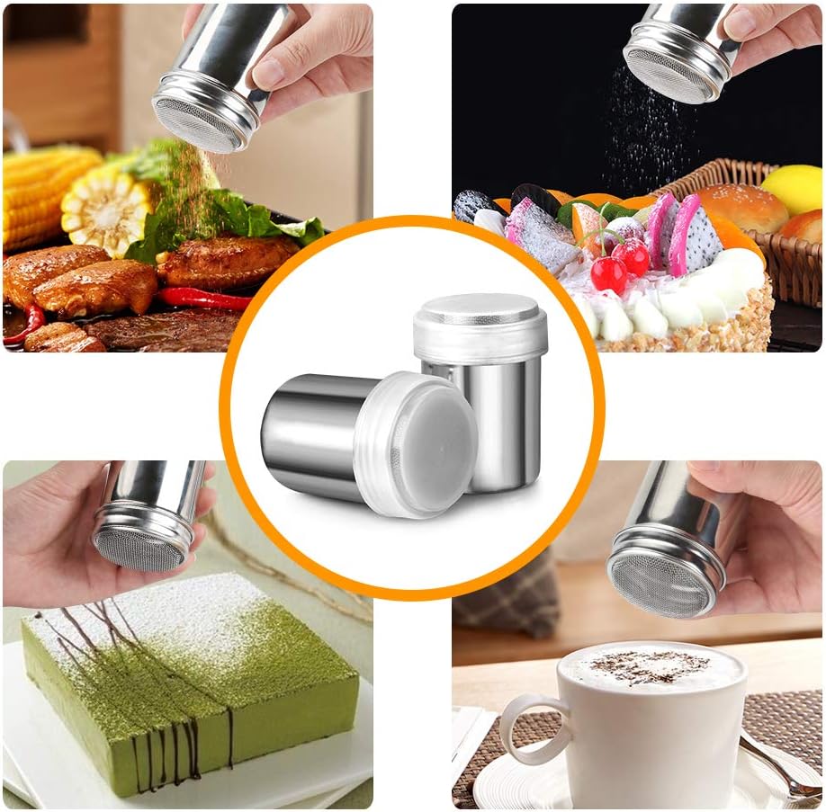 2 Pack Powdered Sugar Shaker Duster, Cinnamon Shaker Flour Sifter, Fine Mesh Stainless Steel Dredge for V1259-DP01-A-1936