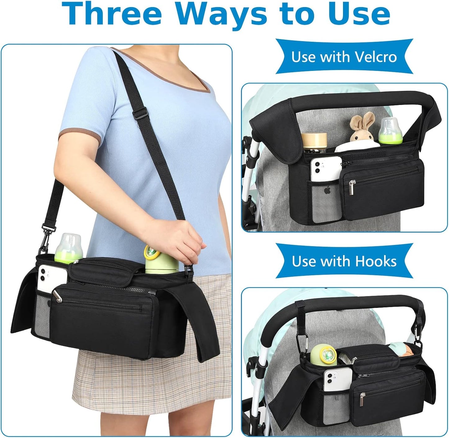 Universal Stroller Organizer with Insulated Cup Holder Detachable Phone Bag and Shoulder Strap,Stroller Bag V1259-DP01-A-1944