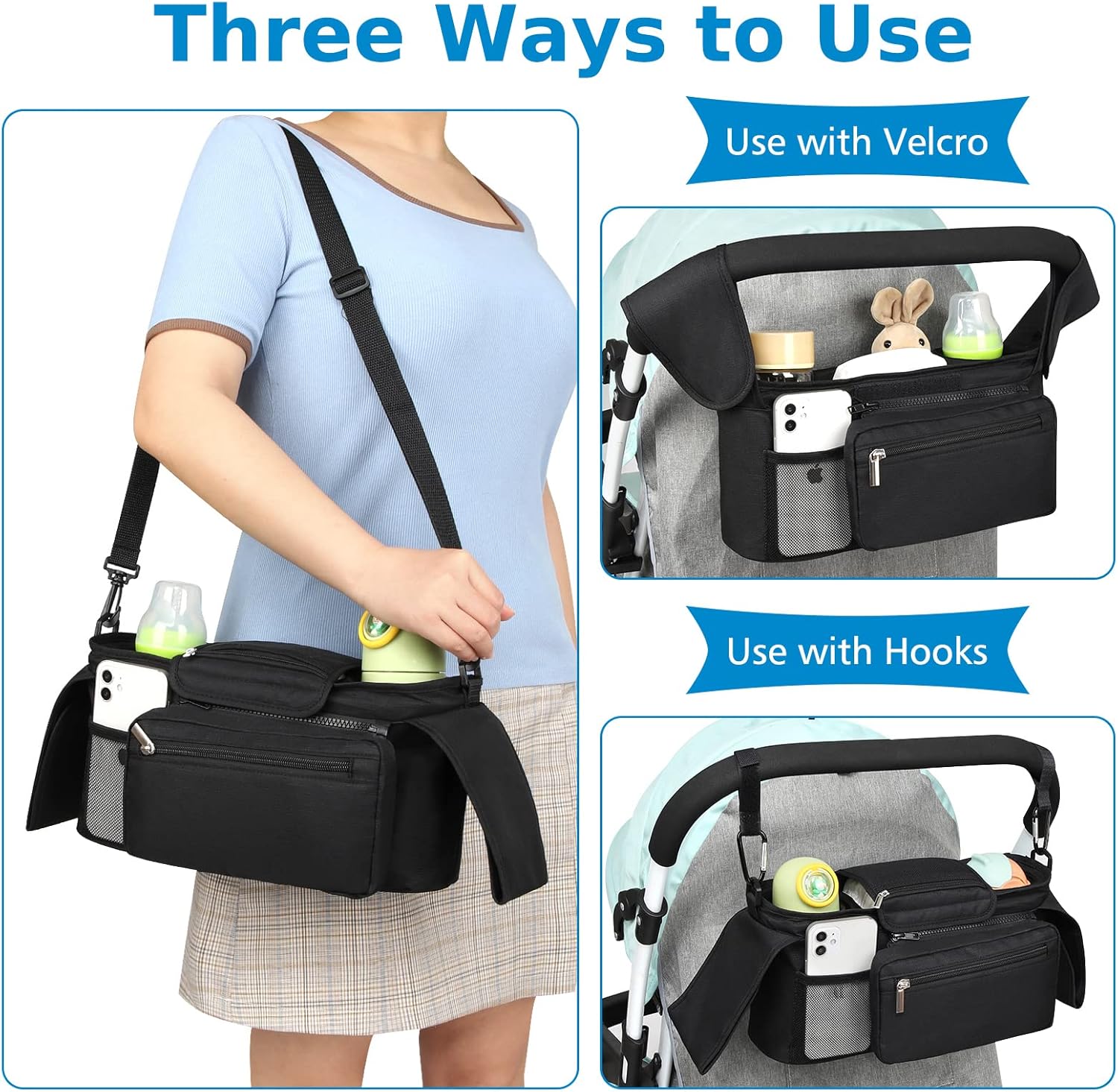 Universal Stroller Organizer with Insulated Cup Holder Detachable Phone Bag and Shoulder Strap,Stroller Bag V1259-DP01-A-1944