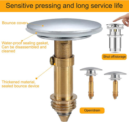 Pop-Up Click Clack Plug,66 mm Bathroom Basin Sink Button Drain,Suitable for Kitchen Bathroom Washbasin, Solid V1259-DP01-A-1957