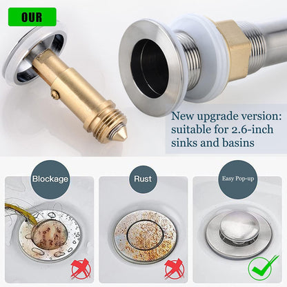 Pop-Up Click Clack Plug,66 mm Bathroom Basin Sink Button Drain,Suitable for Kitchen Bathroom Washbasin, Solid V1259-DP01-A-1957