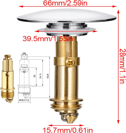 Pop-Up Click Clack Plug,66 mm Bathroom Basin Sink Button Drain,Suitable for Kitchen Bathroom Washbasin, Solid V1259-DP01-A-1957