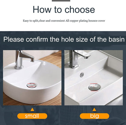 Pop-Up Click Clack Plug,66 mm Bathroom Basin Sink Button Drain,Suitable for Kitchen Bathroom Washbasin, Solid V1259-DP01-A-1957