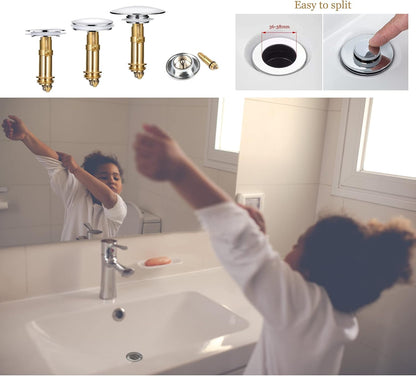 Pop-Up Click Clack Plug,66 mm Bathroom Basin Sink Button Drain,Suitable for Kitchen Bathroom Washbasin, Solid V1259-DP01-A-1957