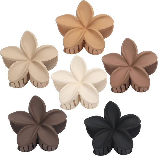 Hawaiian Plumeria Flower Claw Hair Clips - 6 Pcs Large for Thick Hair and Thin for Beach, Hair Accessories V1259-DP01-A-1967