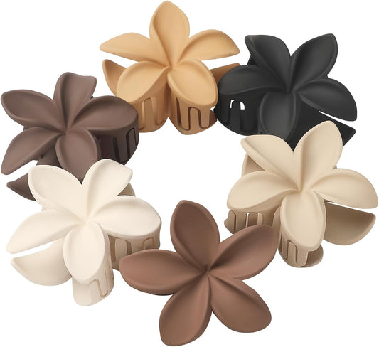 Hawaiian Plumeria Flower Claw Hair Clips - 6 Pcs Large for Thick Hair and Thin for Beach, Hair Accessories V1259-DP01-A-1967