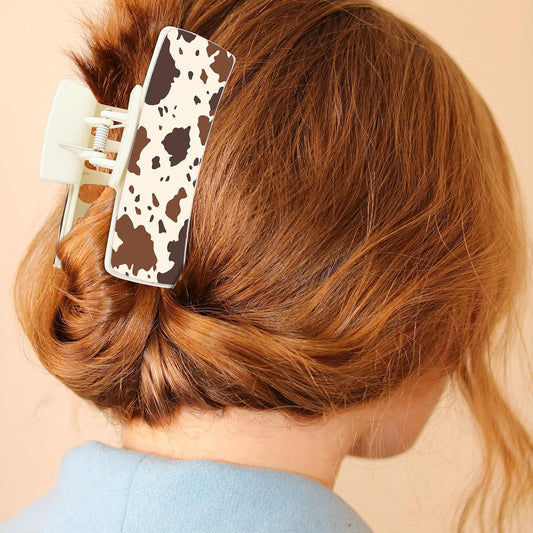 Western Leather Hair Claw Clips Sunflower Floral Square Claw Clips for Hairstyling Southwest Cow Print V1259-DP01-A-1971