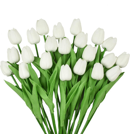 20pcs Artificial Tulips Flowers Fake Faux PU Tulip Bouquet Real Touch Flower Arrangement for Home Room Office V1259-DP01-A-1980