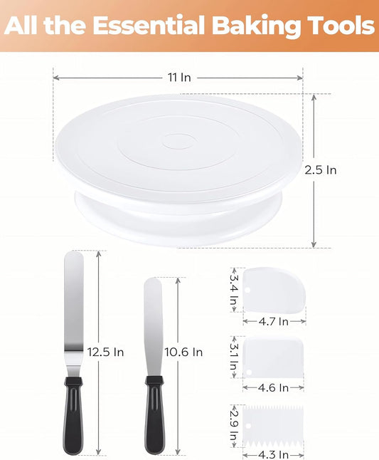 11 Inch Cake Rotating Turntable with 2 Icing Spatula and 3 Icing Smoother, Cake Rotating Turntable Stand V1259-DP01-A-1982