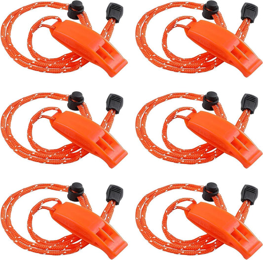 6Pcs Emergency Whistles, Safety Survival Whistles, Loud Floating Whistle with Adjustable Reflective Lanyard, V1259-DP01-A-1984