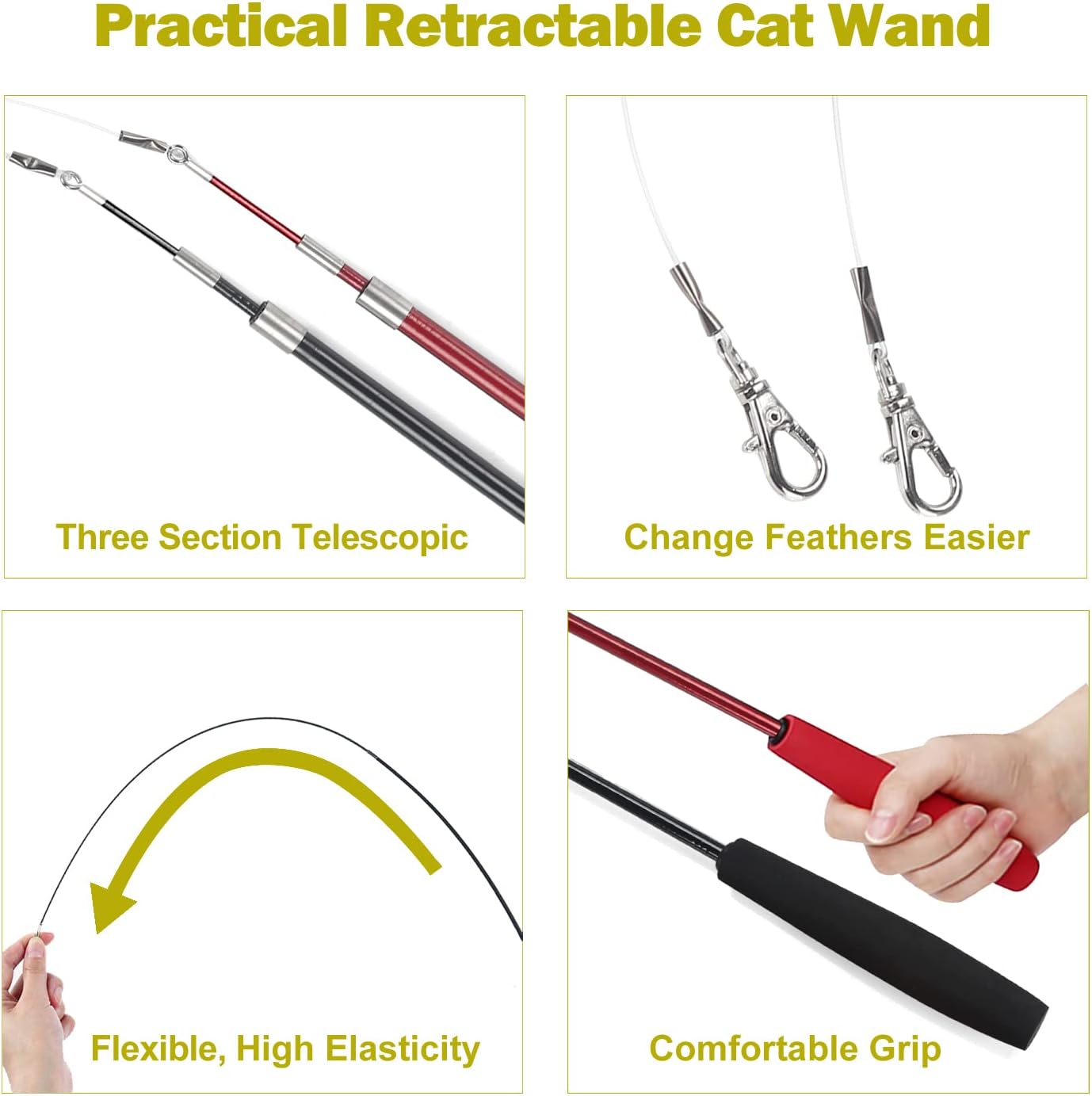 Huidcom Cat Feather Toy Retractable Cat Toys Wand with 2 Wands & 9 Assorted Teaser Refills Interactive V1259-DP01-A-1993