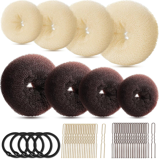 Hair Bun Maker Set, Donut Bun Maker Set With 4pcs Dark Brown &4pcs Beige(2 extra-large,2 large,2 medium and 2 V1259-DP01-A-1996