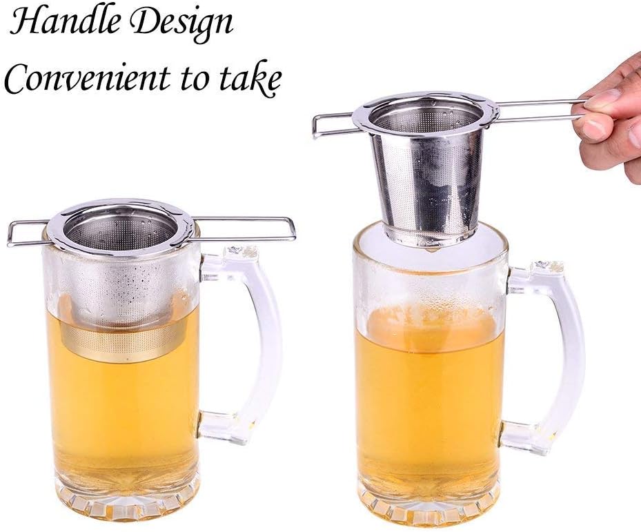 Tea Infuser Stainless Steel Tea Strainer Steeper Filter with Folding Handle for Loose Leaf Grain Tea Cups, V1259-DP01-A-1998