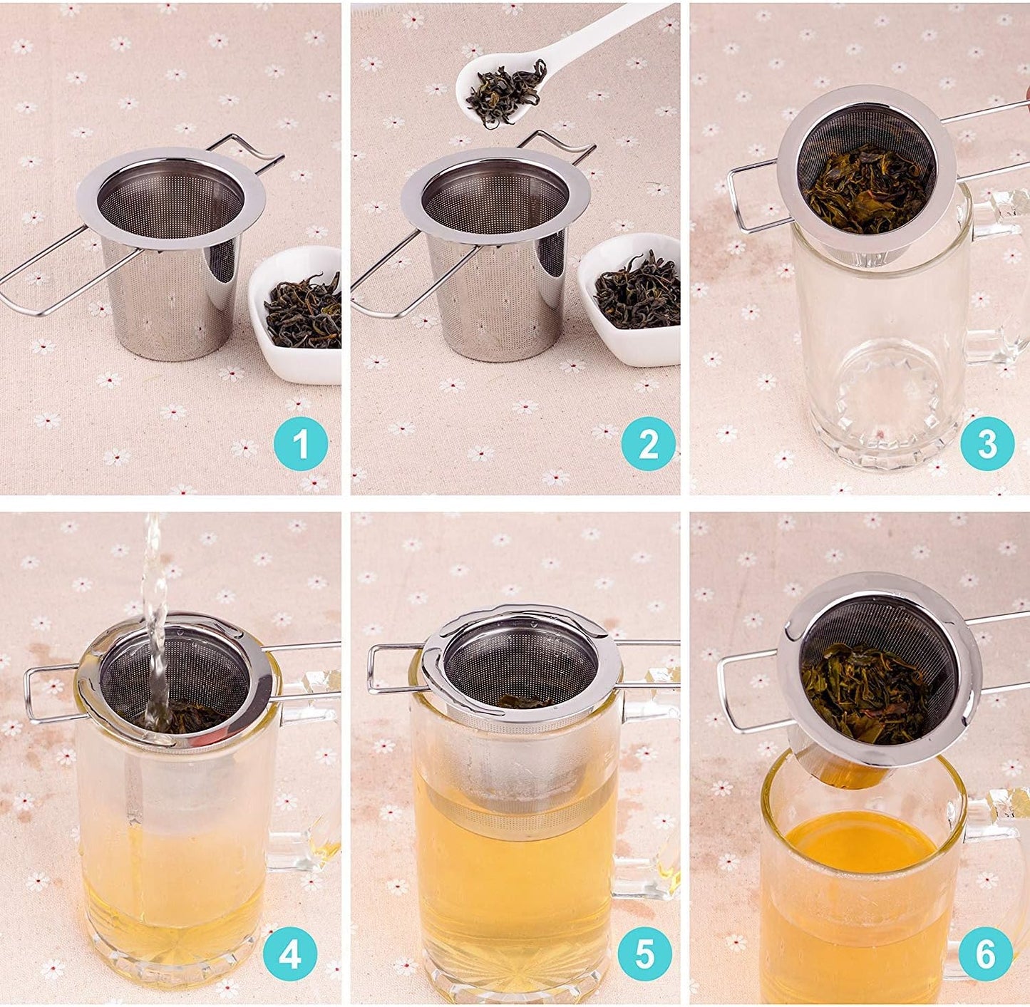Tea Infuser Stainless Steel Tea Strainer Steeper Filter with Folding Handle for Loose Leaf Grain Tea Cups, V1259-DP01-A-1998