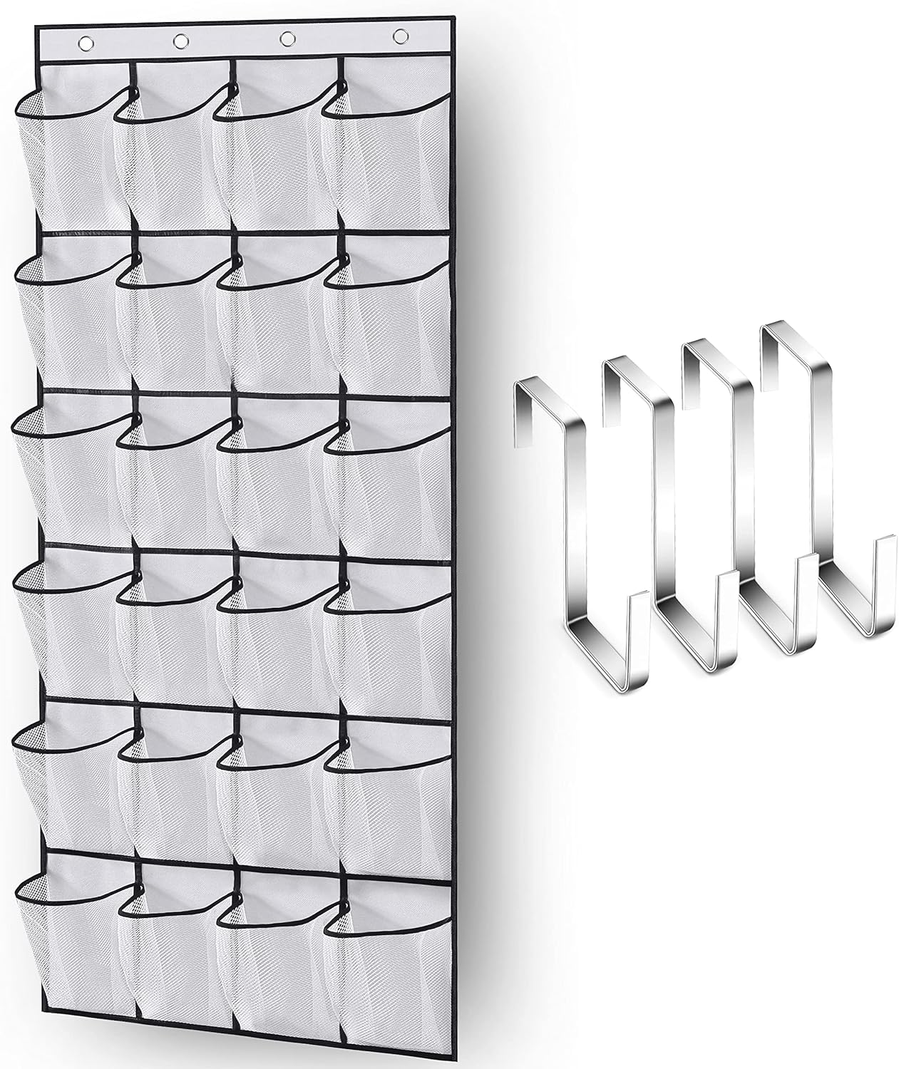 Over The Door Shoe Organizer 24 Large Mesh Pockets, White V1259-DP01-A-2005