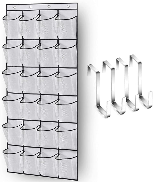 Over The Door Shoe Organizer 24 Large Mesh Pockets, White V1259-DP01-A-2005