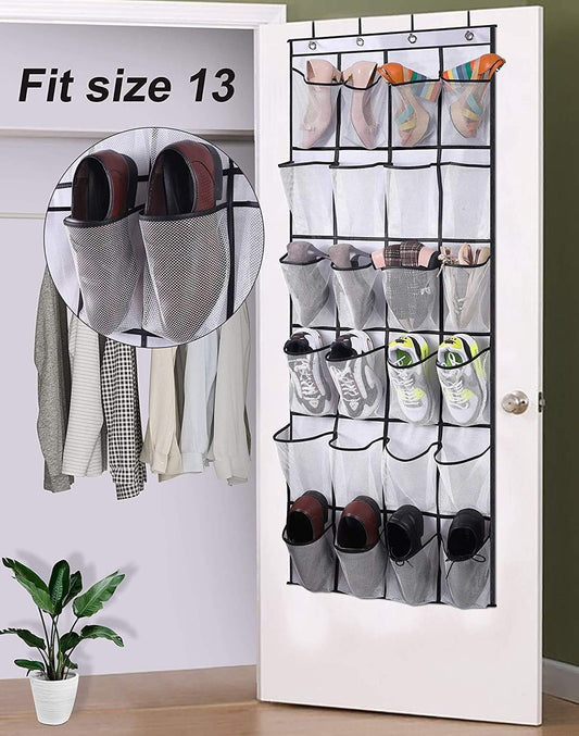 Over The Door Shoe Organizer 24 Large Mesh Pockets, White V1259-DP01-A-2005