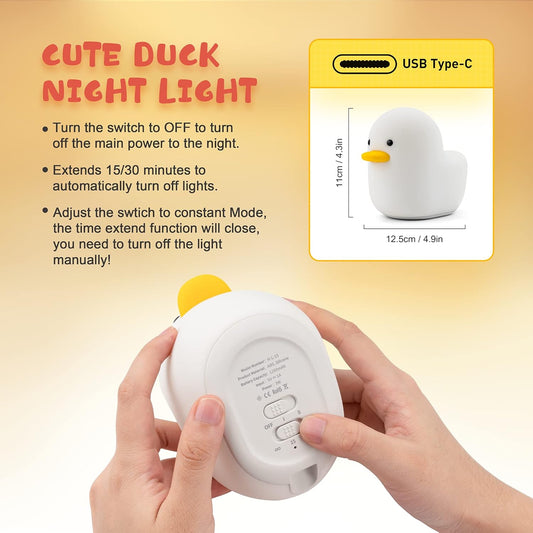 LED Duck Night Light, Cute Animal Silicone Nursery Night Light Rechargeable Table Lamp Bedside Lamp with V1259-DP01-A-2020