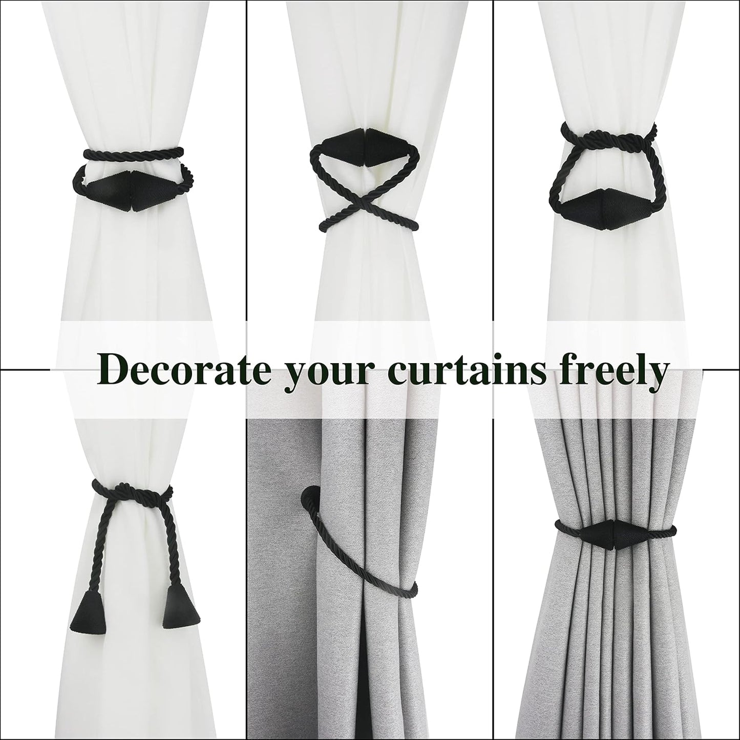 2 Pack Magnetic Curtain Tiebacks Rope Modern Handmade Curtain Tie Backs Decorative Drapes Weave Holdbacks for V1259-DP01-A-2021