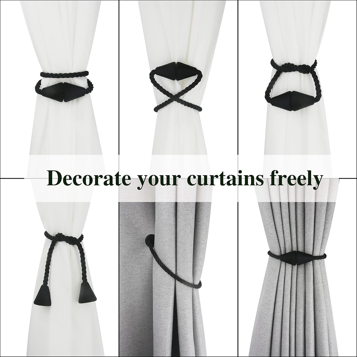 2 Pack Magnetic Curtain Tiebacks Rope Modern Handmade Curtain Tie Backs Decorative Drapes Weave Holdbacks for V1259-DP01-A-2021