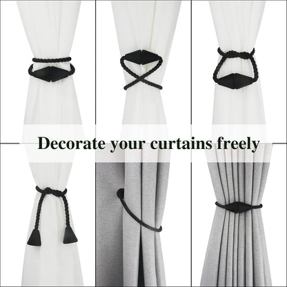 2 Pack Magnetic Curtain Tiebacks Rope Modern Handmade Curtain Tie Backs Decorative Drapes Weave Holdbacks for V1259-DP01-A-2021