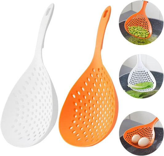 2 Pieces Strainer Scoop Colander Slotted Pasta Spoon Plastic Skimmer Spoon with Handle Food Drain Shovel for V1259-DP01-A-2031