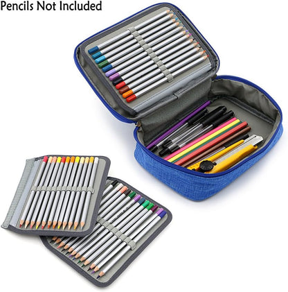 High Capacity Zipper Pens Pencil Case-Multi-Functional Stationery Pencil Pouch 72 Slots(Blue) V1259-DP01-A-2033