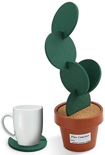 Flee 6-Piece Green Coaster Set with Flower Pot Shaped Holder for Drinks,Coffee,Cup V1259-DP01-A-2035