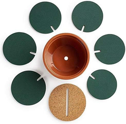 Flee 6-Piece Green Coaster Set with Flower Pot Shaped Holder for Drinks,Coffee,Cup V1259-DP01-A-2035