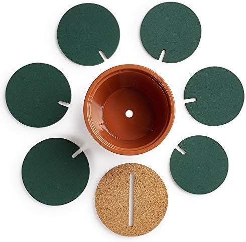 Flee 6-Piece Green Coaster Set with Flower Pot Shaped Holder for Drinks,Coffee,Cup V1259-DP01-A-2035
