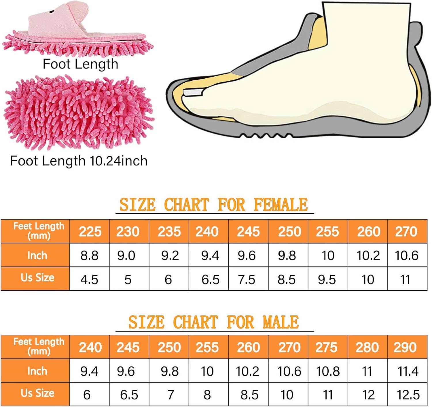 1 Pair Detachable Mop Slippers Shoes Microfiber Chenille Soft Comfortable Dust Dirt Hair Cleaner V1259-DP01-A-2037