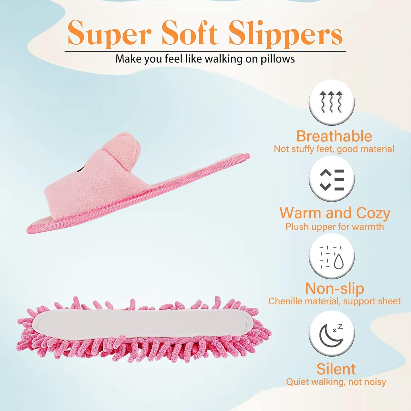 1 Pair Detachable Mop Slippers Shoes Microfiber Chenille Soft Comfortable Dust Dirt Hair Cleaner V1259-DP01-A-2037