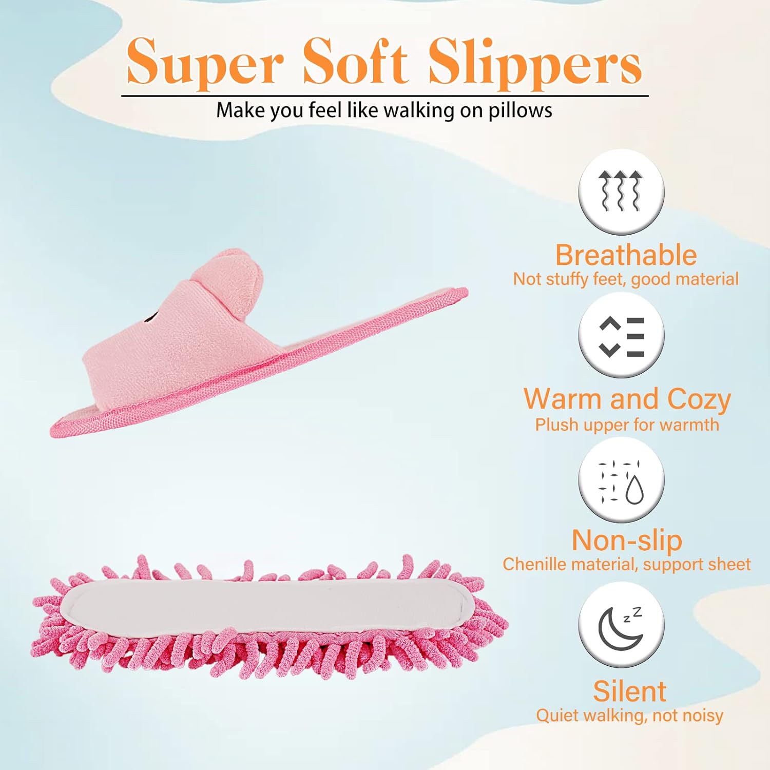 1 Pair Detachable Mop Slippers Shoes Microfiber Chenille Soft Comfortable Dust Dirt Hair Cleaner V1259-DP01-A-2037