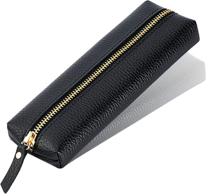Genuine leather pen case, Cowhide pencil puch with zipper, Soft pen bag for adults. V1259-DP01-A-2038