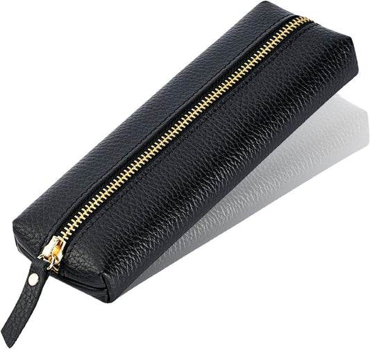 Genuine leather pen case, Cowhide pencil puch with zipper, Soft pen bag for adults. V1259-DP01-A-2038