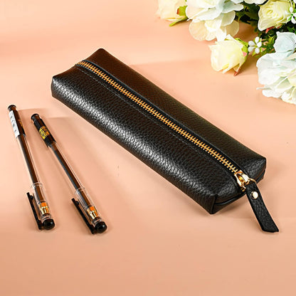 Genuine leather pen case, Cowhide pencil puch with zipper, Soft pen bag for adults. V1259-DP01-A-2038