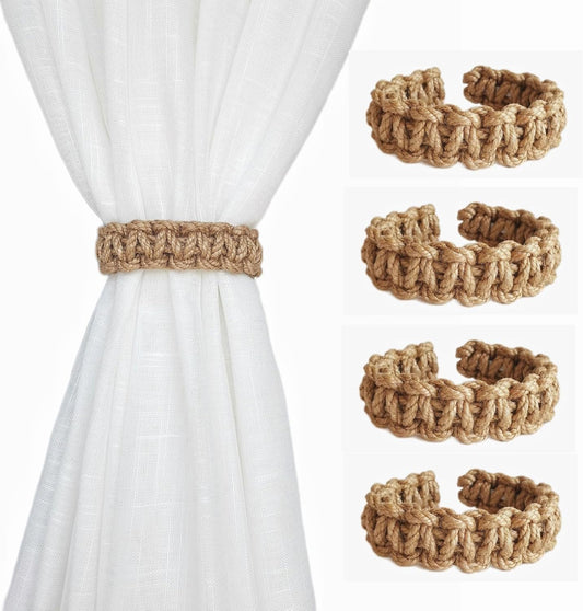 Braided Curtain Tiebacks for Drapes, Rustic Curtain holdbacks Set of 4, Handmade Curtain Ties for Sheer/Light V1259-DP01-A-2040