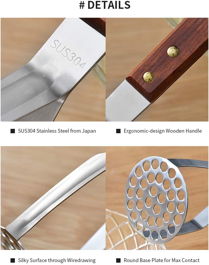 Stainless Steel Potato Masher Kitchen Tool(AUGMENTED MODEL) - Ergonomic Design, Sturdy Construction, Long & V1259-DP01-A-2047