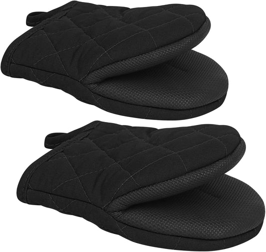 1 Pair Short Oven Mitts - Silicone Kitchen Oven Gloves High Heat Resistant 500 degrees F, Mini Oven Mits with V1259-DP01-A-2049