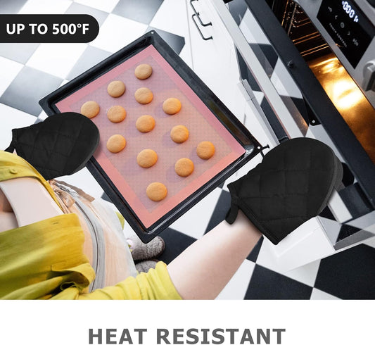 1 Pair Short Oven Mitts - Silicone Kitchen Oven Gloves High Heat Resistant 500 degrees F, Mini Oven Mits with V1259-DP01-A-2049